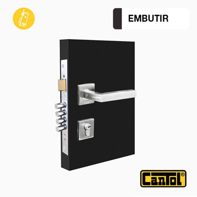 Cerradura de Embutir Ginebra 50 - Acero Inoxidable - Manija Cuadrada Reversible