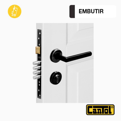 Cerradura de Embutir Ginebra 60 – Negro Mate – Manija Estándar – Reversible